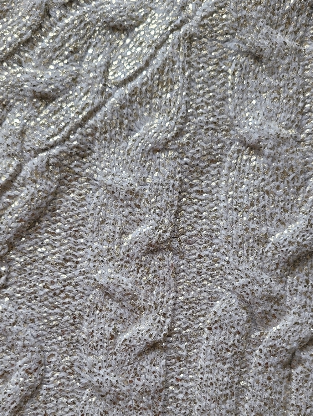 Ann Taylor LOFT Metallic Gold Wool Blend Cable Knit Crewneck Sweater - Picture 6 of 13
